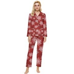 Snowflakes And Star Patternsred Snow Womens  Long Sleeve Velvet Pocket Pajamas Set by artworkshop