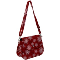 Snowflakes And Star Patternsred Snow Saddle Handbag by artworkshop