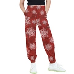 Snowflakes And Star Patternsred Snow Kids  Elastic Waist Pants by artworkshop