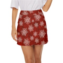 Snowflakes And Star Patternsred Snow Mini Front Wrap Skirt by artworkshop