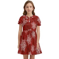 Snowflakes And Star Patternsred Snow Kids  Bow Tie Puff Sleeve Dress by artworkshop