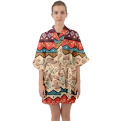 Ethnic Tribal Pattern Background Half Sleeve Satin Kimono  by Vaneshart