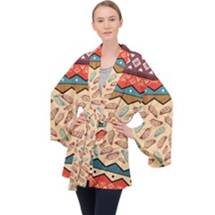 Ethnic Tribal Pattern Background Long Sleeve Velvet Kimono  by Vaneshart