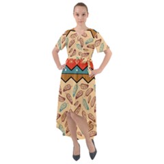 Ethnic Tribal Pattern Background Front Wrap High Low Dress by Vaneshart