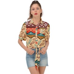 Ethnic Tribal Pattern Background Tie Front Shirt  by Vaneshart