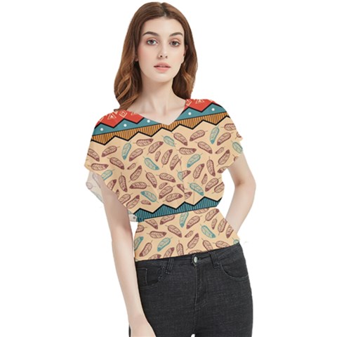 Ethnic Tribal Pattern Background Butterfly Chiffon Blouse by Vaneshart