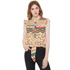 Ethnic Tribal Pattern Background Frill Detail Shirt by Vaneshart