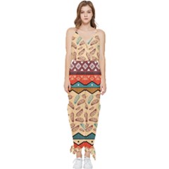 Ethnic Tribal Pattern Background Sleeveless Tie Ankle Chiffon Jumpsuit by Vaneshart