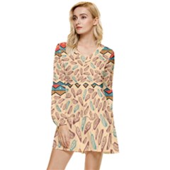 Ethnic Tribal Pattern Background Tiered Long Sleeve Mini Dress by Vaneshart