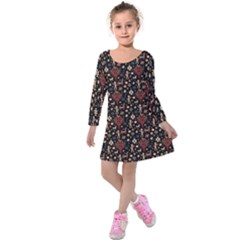 Carpet Symbols Kids  Long Sleeve Velvet Dress by Gohar