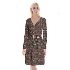 Carpet Symbols Long Sleeve Velvet Front Wrap Dress by Gohar