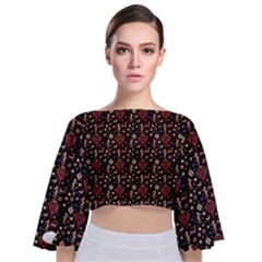 Carpet Symbols Tie Back Butterfly Sleeve Chiffon Top by Gohar