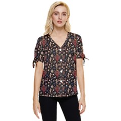 Carpet Symbols Bow Sleeve Button Up Top by Gohar