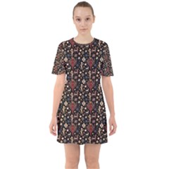 Carpet Symbols Sixties Short Sleeve Mini Dress by Gohar