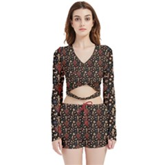 Carpet Symbols Velvet Wrap Crop Top And Shorts Set by Gohar