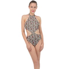 Ornaments Halter Side Cut Swimsuit