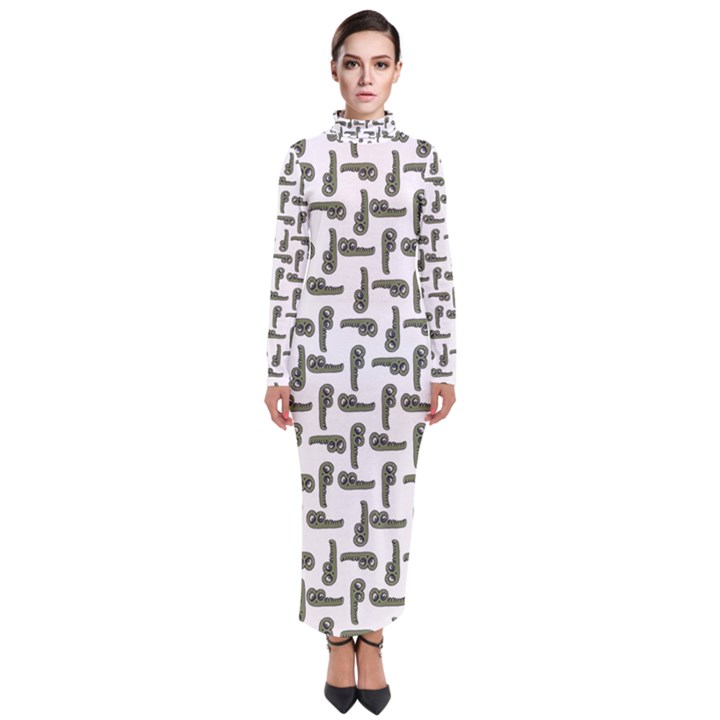 Cute Worm Sketchy Drawing Motif Pattern Turtleneck Maxi Dress