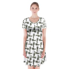 Cute Worm Sketchy Drawing Motif Pattern Short Sleeve V-neck Flare Dress by dflcprintsclothing