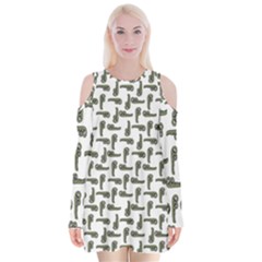 Cute Worm Sketchy Drawing Motif Pattern Velvet Long Sleeve Shoulder Cutout Dress by dflcprintsclothing