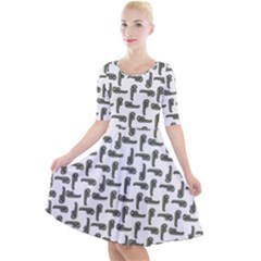 Cute Worm Sketchy Drawing Motif Pattern Quarter Sleeve A-line Dress