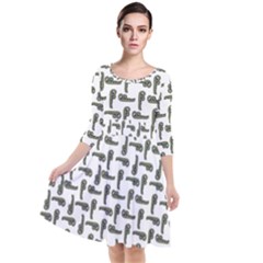 Cute Worm Sketchy Drawing Motif Pattern Quarter Sleeve Waist Band Dress by dflcprintsclothing