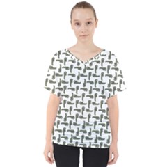 Cute Worm Sketchy Drawing Motif Pattern V-neck Dolman Drape Top