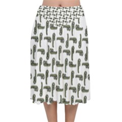 Cute Worm Sketchy Drawing Motif Pattern Velvet Flared Midi Skirt by dflcprintsclothing