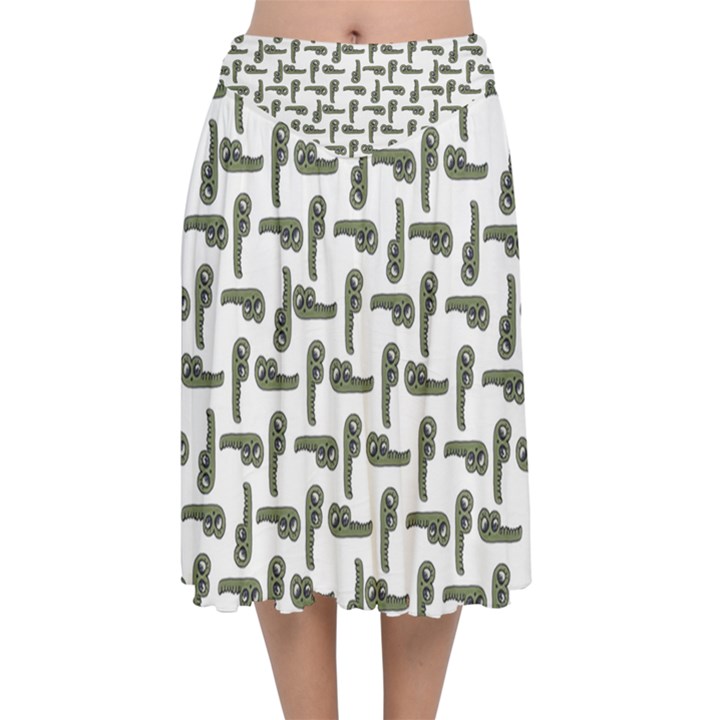 Cute Worm Sketchy Drawing Motif Pattern Velvet Flared Midi Skirt