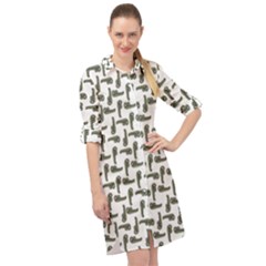 Cute Worm Sketchy Drawing Motif Pattern Long Sleeve Mini Shirt Dress by dflcprintsclothing