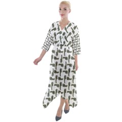 Cute Worm Sketchy Drawing Motif Pattern Quarter Sleeve Wrap Front Maxi Dress by dflcprintsclothing