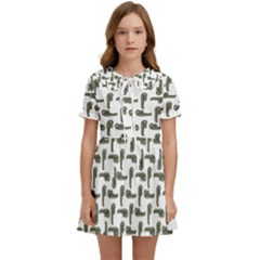 Cute Worm Sketchy Drawing Motif Pattern Kids  Sweet Collar Dress