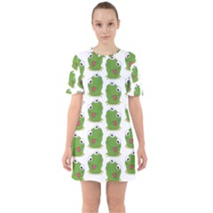 Kermit The Frog Pattern Sixties Short Sleeve Mini Dress