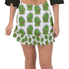 Kermit The Frog Pattern Fishtail Mini Chiffon Skirt