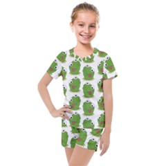 Kermit The Frog Pattern Kids  Mesh Tee And Shorts Set