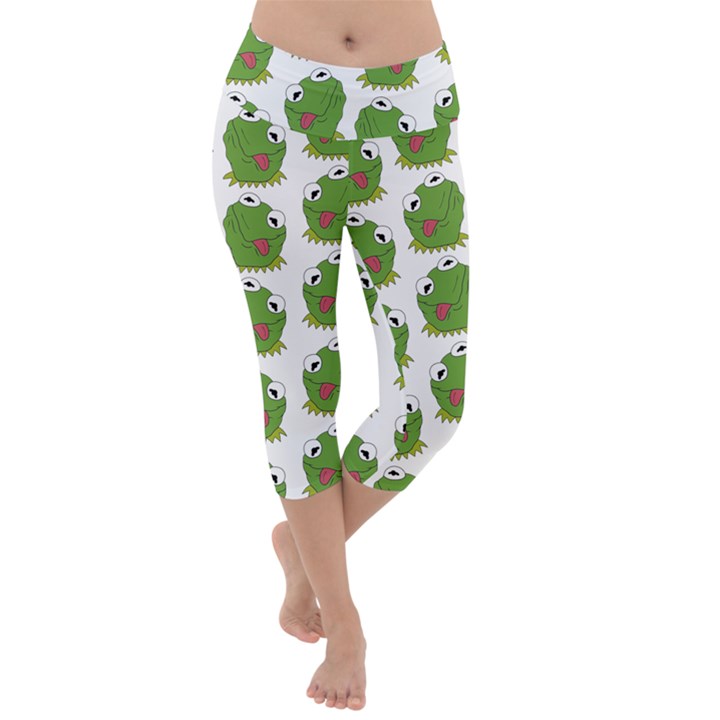 Kermit The Frog pattern Lightweight Velour Capri Yoga Leggings