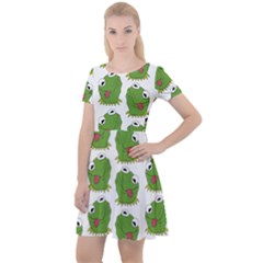 Kermit The Frog Pattern Cap Sleeve Velour Dress 