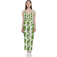 Kermit The Frog Pattern V-neck Spaghetti Strap Tie Front Jumpsuit by Valentinaart