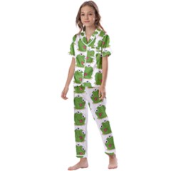 Kermit The Frog Pattern Kids  Satin Short Sleeve Pajamas Set