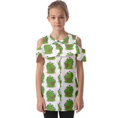 Kermit The Frog Pattern Fold Over Open Sleeve Top