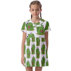 Kermit The Frog Pattern Kids  Asymmetric Collar Dress by Valentinaart