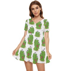 Kermit The Frog Pattern Tiered Short Sleeve Babydoll Dress by Valentinaart