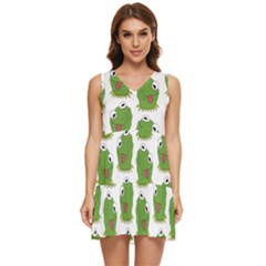 Kermit The Frog Pattern Tiered Sleeveless Mini Dress by Valentinaart