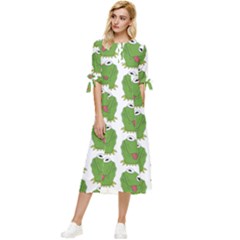 Kermit The Frog Pattern Bow Sleeve Chiffon Midi Dress by Valentinaart