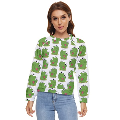 Kermit The Frog Pattern Women s Long Sleeve Raglan Tee by Valentinaart