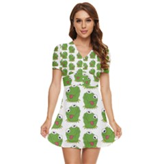 Kermit The Frog Pattern V-neck High Waist Chiffon Mini Dress by Valentinaart