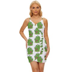 Kermit The Frog Pattern Wrap Tie Front Dress by Valentinaart