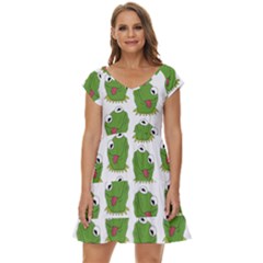 Kermit The Frog Pattern Short Sleeve Tiered Mini Dress by Valentinaart