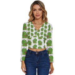 Kermit The Frog Pattern Long Sleeve V-neck Top by Valentinaart