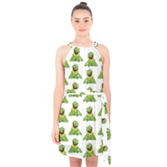 Kermit The Frog Halter Collar Waist Tie Chiffon Dress by Valentinaart