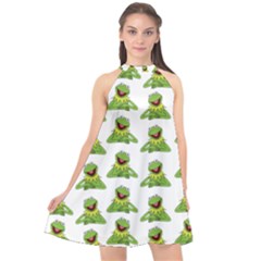 Kermit The Frog Halter Neckline Chiffon Dress  by Valentinaart